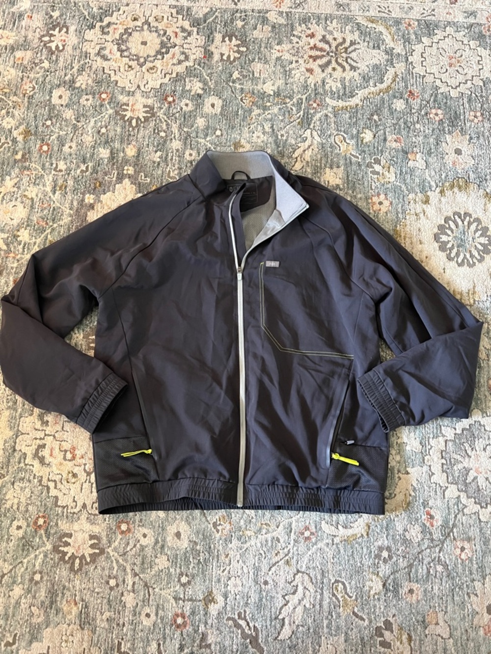 Figs Men's Navy Blue Technical Collection Bomber Jacket with Lime Accents